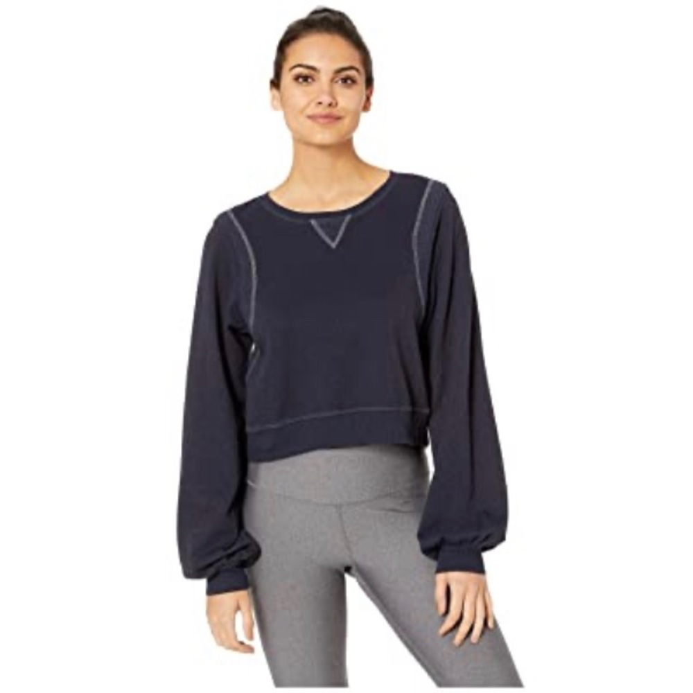 NWT Hard Tail Reverse Angle Stripe Pullover Sweatshirt - DARK DENIM